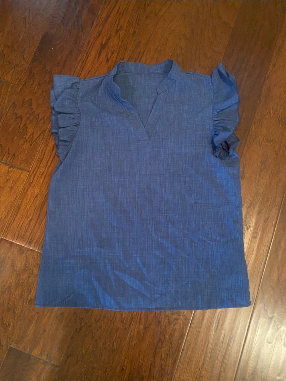SHEIN Blue Ruffled Sleeve V-Neck Blouse
